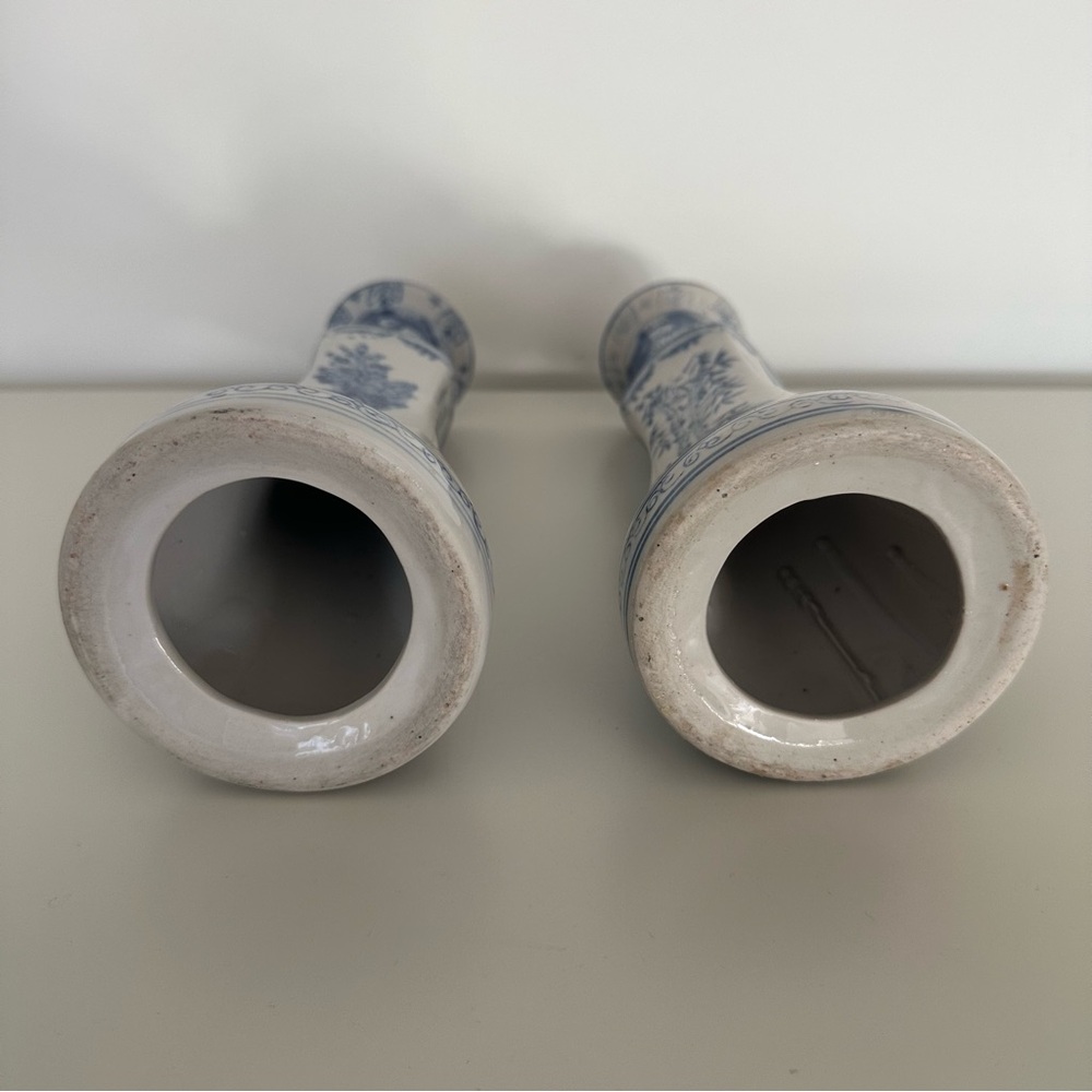 Two Vintage Williams Sonoma Chinoiserie Hand Painted Candle Holders Blue, White - Picture 5 of 9